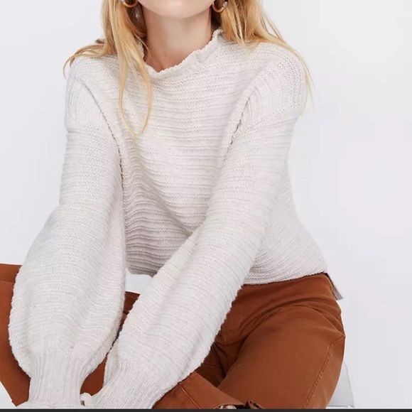 Madewell Sweaters - Madewell Ruffle-Neck Pullover Sweater in Cotton-Merino Yarn